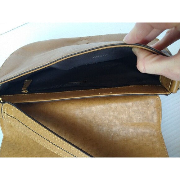 Adrienne Vittadini shoulder satchel handbag purse tan brown medium sleek classic - Picture 8 of 16